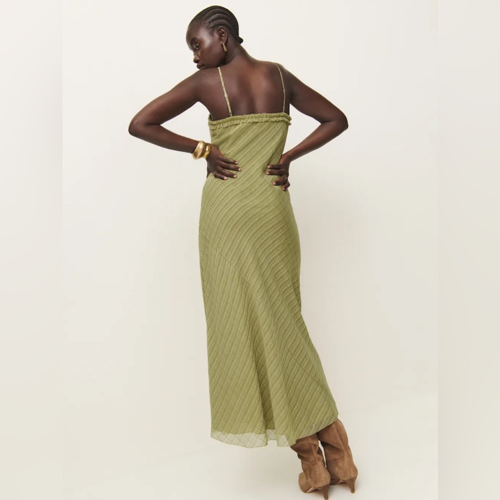 Reformation Imara Dress In Green Check, brand new without tags, never worn. - Picture 3 of 13